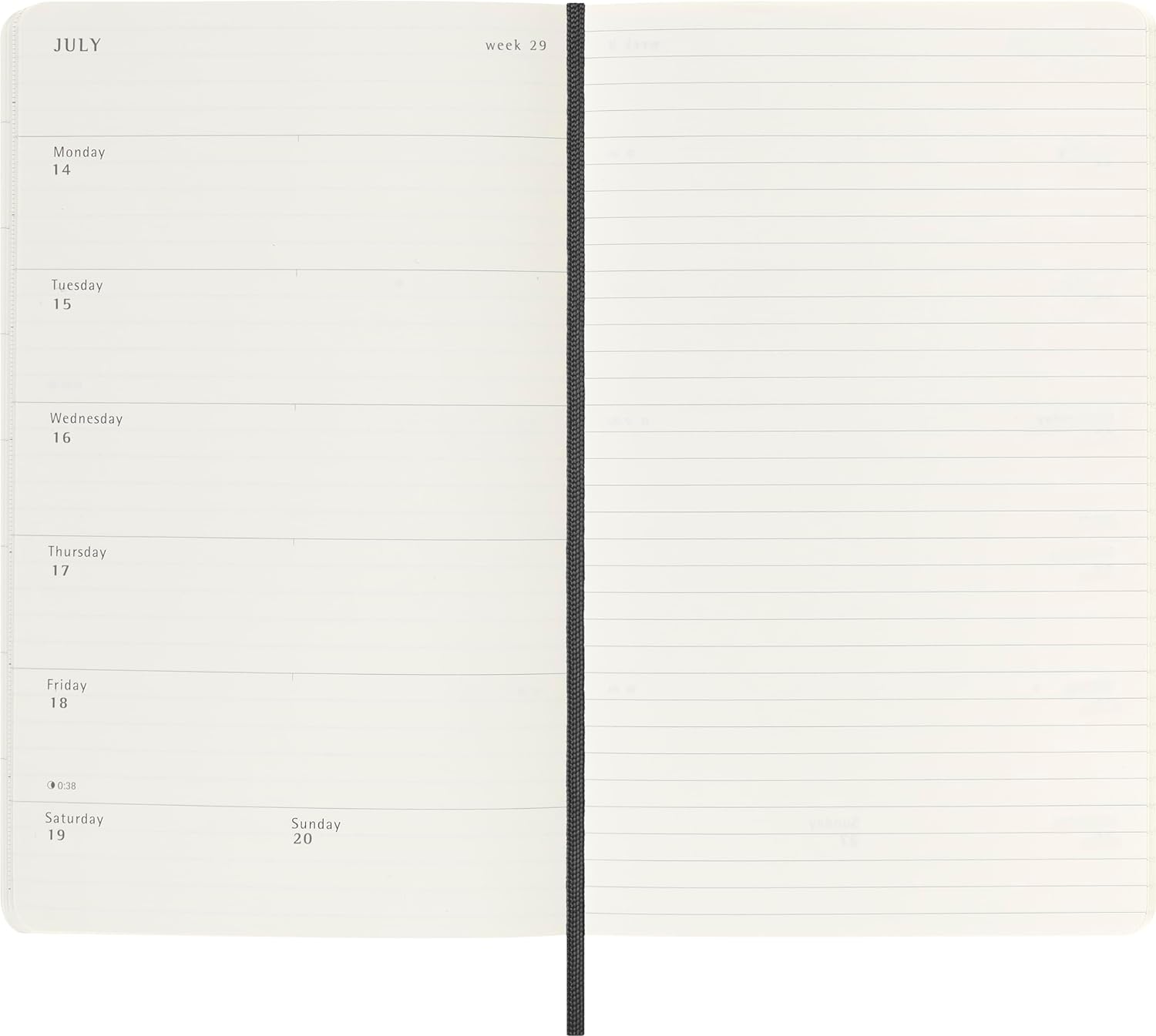 Moleskine Weekly Planner, Agenda Settimanale con Spazio per Note 12 Mesi 2025, Copertina Morbida e Chiusura Elastica, Colore Nero, Formato Large 13x21 cm