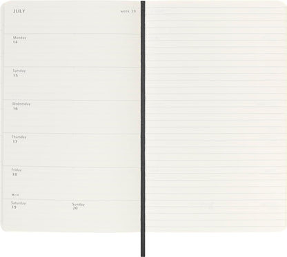 Moleskine Weekly Planner, Agenda Settimanale con Spazio per Note 12 Mesi 2025, Copertina Morbida e Chiusura Elastica, Colore Nero, Formato Large 13x21 cm