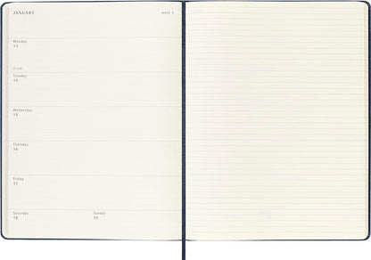 Moleskine Weekly Planner, Weekly Agenda with Space for Notes 12 Months 2025, Hard Cover and Elastic Closure, Sapphire Blue Color, Extra Large Format 19x25 cm