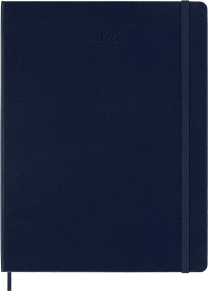 Moleskine Weekly Planner, Weekly Agenda with Space for Notes 12 Months 2025, Hard Cover and Elastic Closure, Sapphire Blue Color, Extra Large Format 19x25 cm