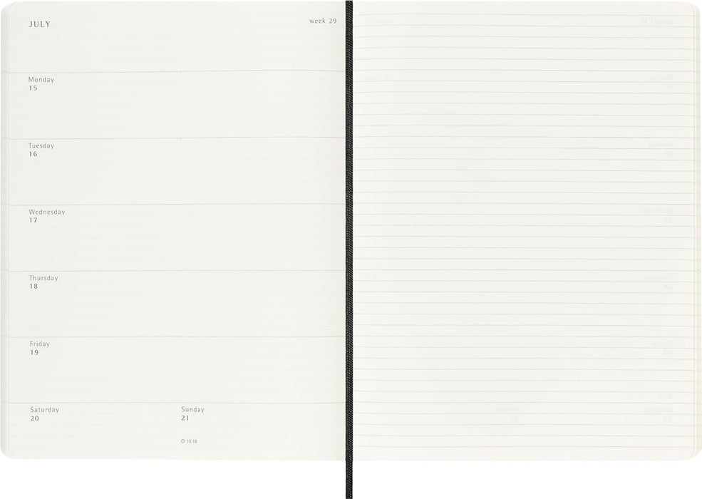 Moleskine Weekly Planner, Weekly Agenda with Space for Notes 12 Months 2025, Soft Cover and Elastic Closure, Black Color, Extra Large Format 19x25 cm