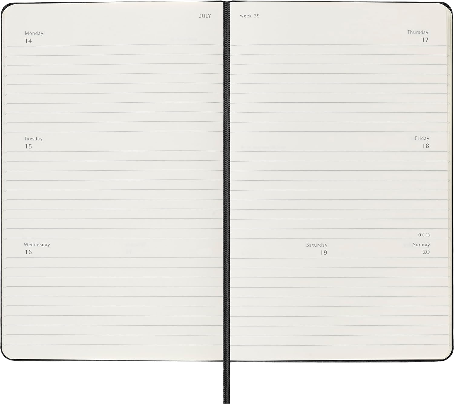 Moleskine Weekly Planner, Horizontal 12-Month 2025 Agenda, HardCover and ElasticClosure, BlackColor, LargeFormat 13x21 cm