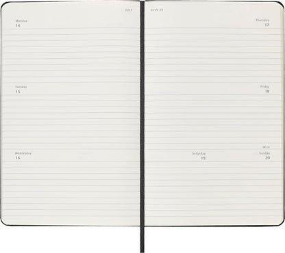 Moleskine Weekly Planner, Horizontal 12-Month 2025 Agenda, HardCover and ElasticClosure, BlackColor, LargeFormat 13x21 cm
