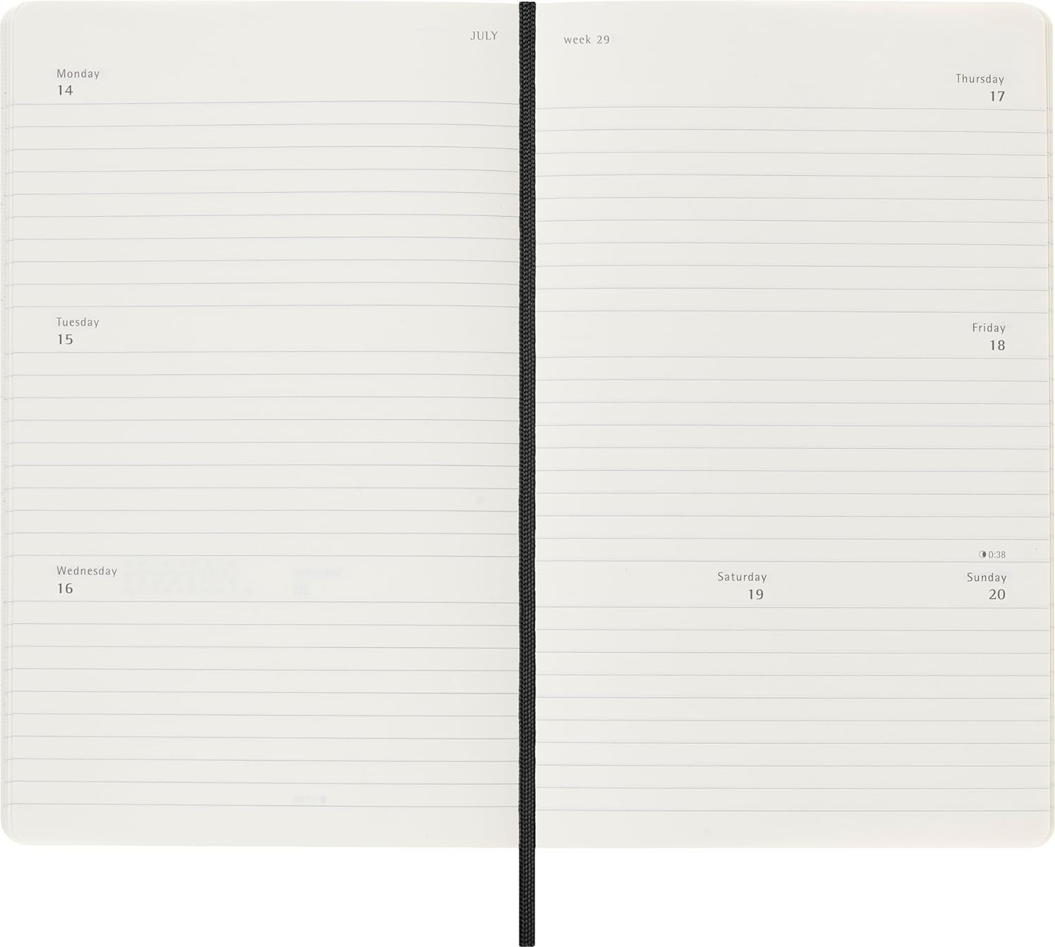 Moleskine Weekly Planner, Horizontal 12-Month Agenda 2025, Soft Cover and Elastic Closure, BlackColor, LargeFormat 13x21 cm