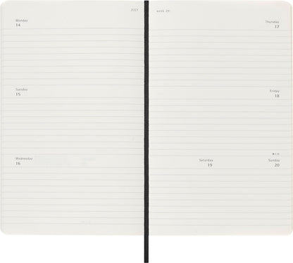 Moleskine Weekly Planner, Horizontal 12-Month Agenda 2025, Soft Cover and Elastic Closure, BlackColor, LargeFormat 13x21 cm