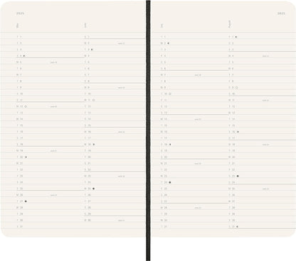 Moleskine Monthly Planner, 12-Month Agenda 2025, Soft Cover and Elastic Closure, Black Color, Large Format 13x21 cm