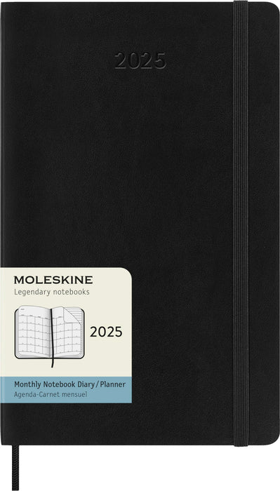Moleskine Monthly Planner, 12-Month Agenda 2025, Soft Cover and Elastic Closure, Black Color, Large Format 13x21 cm