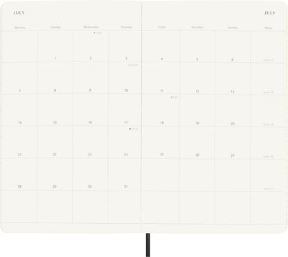Moleskine Monthly Planner, 12-Month Agenda 2025, Soft Cover and Elastic Closure, Black Color, Large Format 13x21 cm