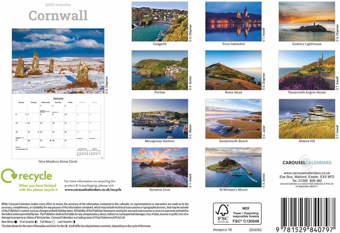 Cornwall A5 Calendar 2025