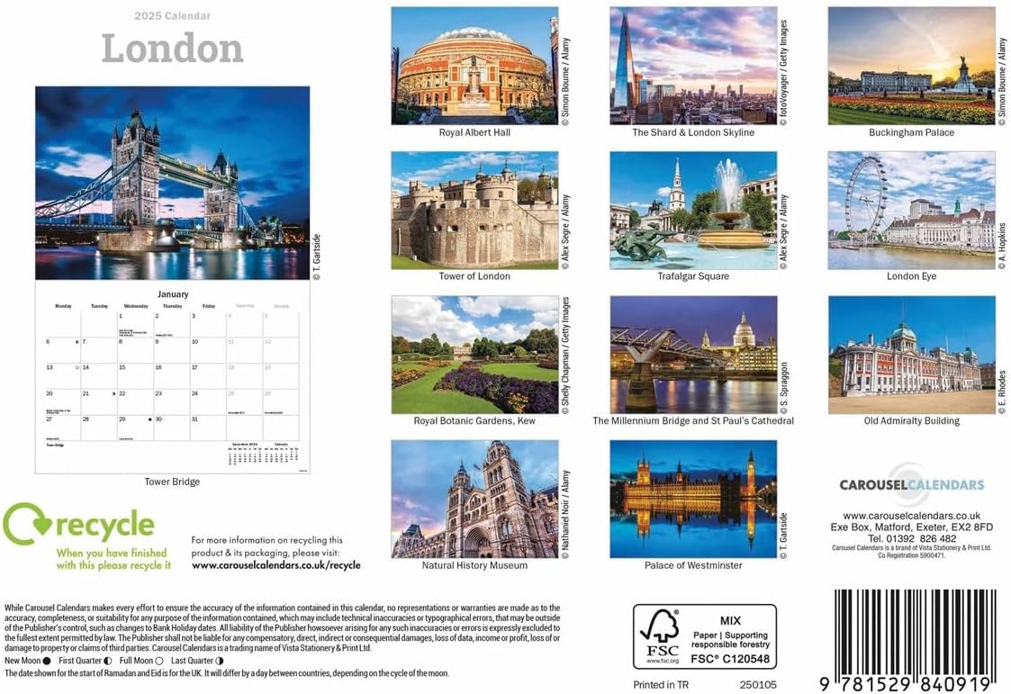 London A5 Calendar 2025