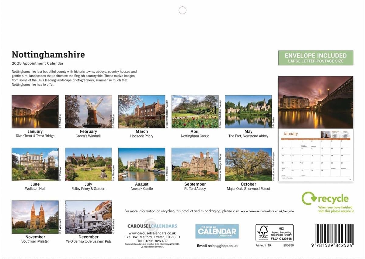 Nottinghamshire A4 Calendar 2025 (PFP)