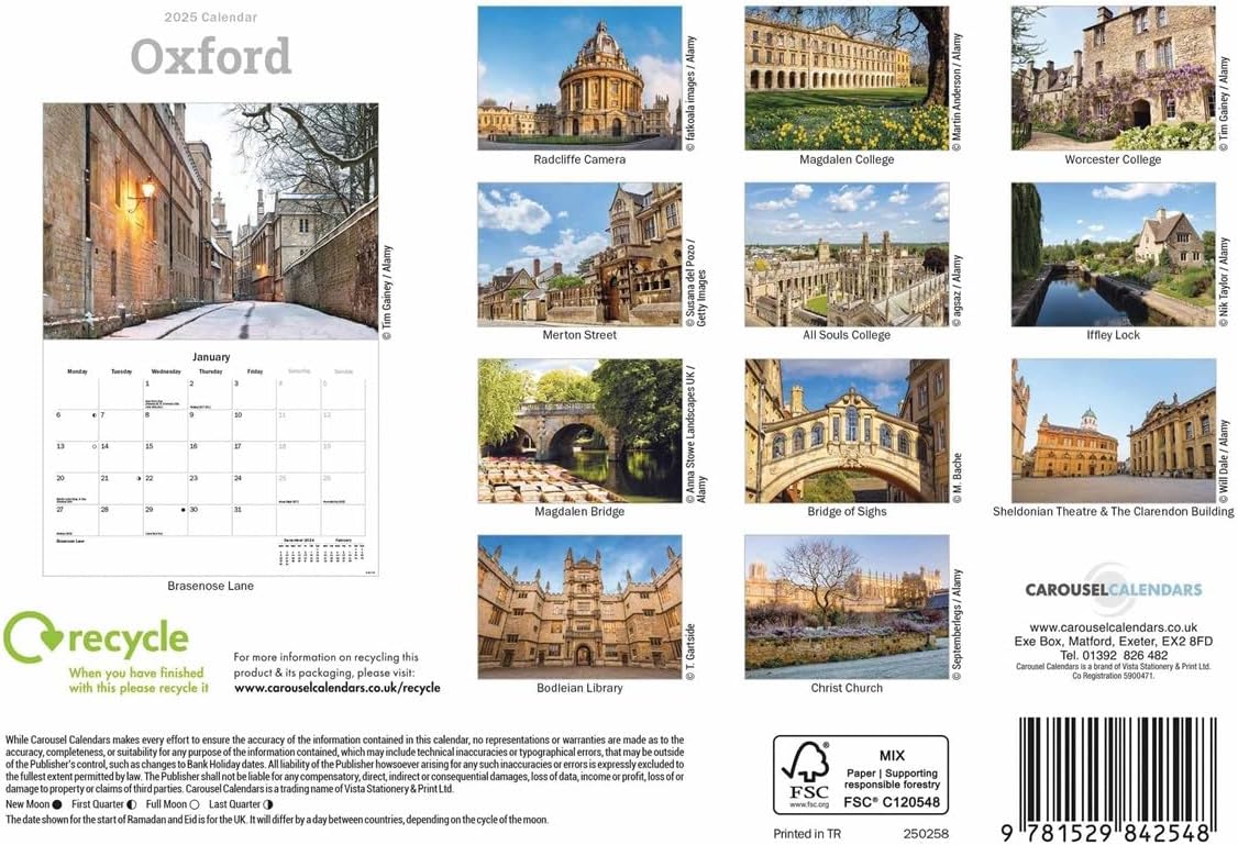 Oxford A5 Calendar 2025