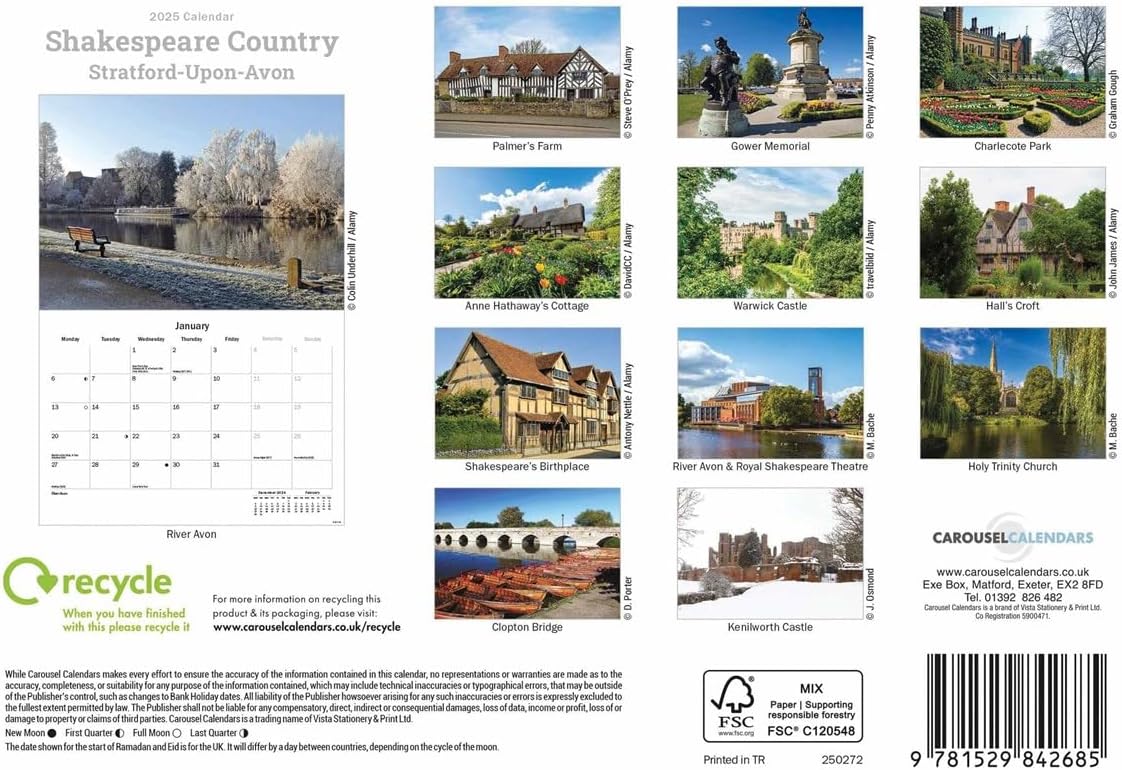 Shakespeare Country - Stratford-upon-avon A5 Calendar 2025