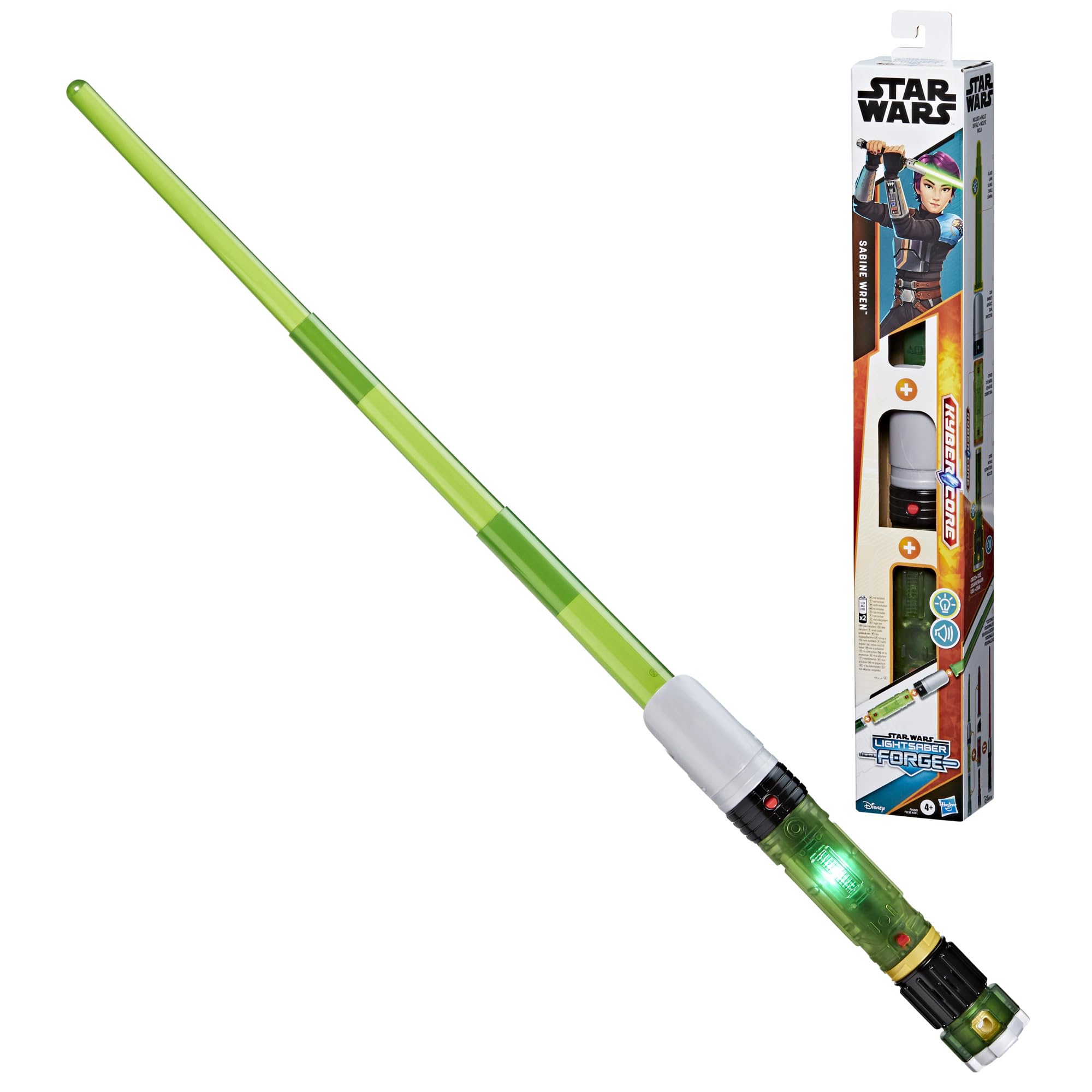 STAR WARS Lightsaber Forge Kyber Core Sabine Wren, Officially Licensed Green Customizable Electronic Lightsaber, Toys for 4 Year Old Boys and Girls