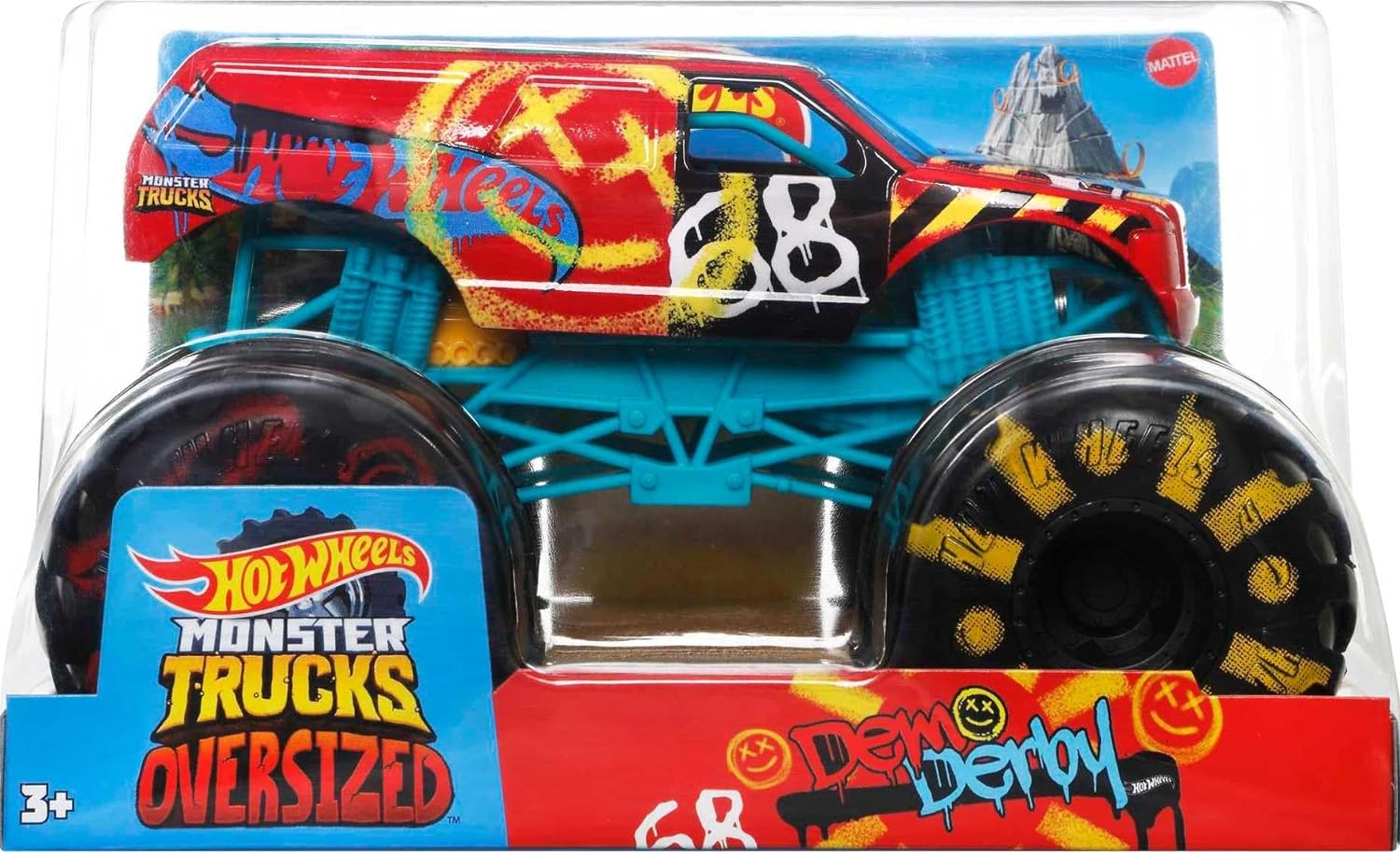 Hot Wheels GWL09 Monster Trucks 1:24 Scale Die-Cast Assortment for Kids age 3-8 Years Old,with BIG Wheels for Crashing and Smashing, Multicolor, 12.0 cm*19.0 cm*14.0 cm 1:24 Demo Derby