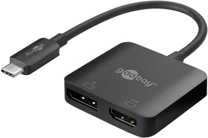 goobay 60172 USB-C to HDMI & DisplayPort Adapter for Expanding to 2 Monitors Simultaneously/Multiport USB Type C Hub / 2X 4K @ 60Hz Screen Resolution/USB-C Male to HDMI & DP Female