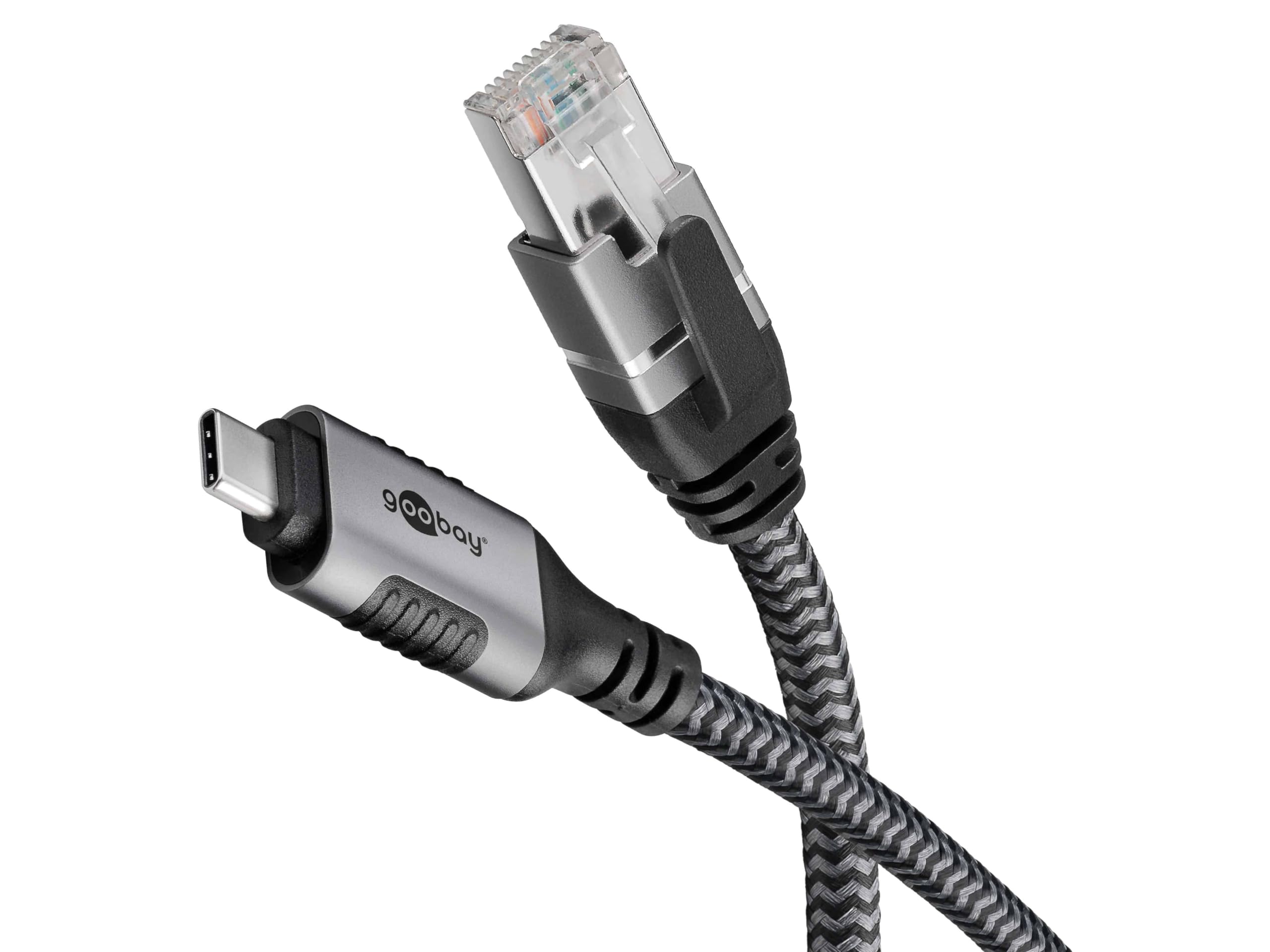 goobay USB C 3.1/RJ45 CAT 6 Kabel 1,0 m grau, schw
