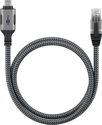 goobay USB C 3.1/RJ45 CAT 6 Kabel 1,0 m grau, schw