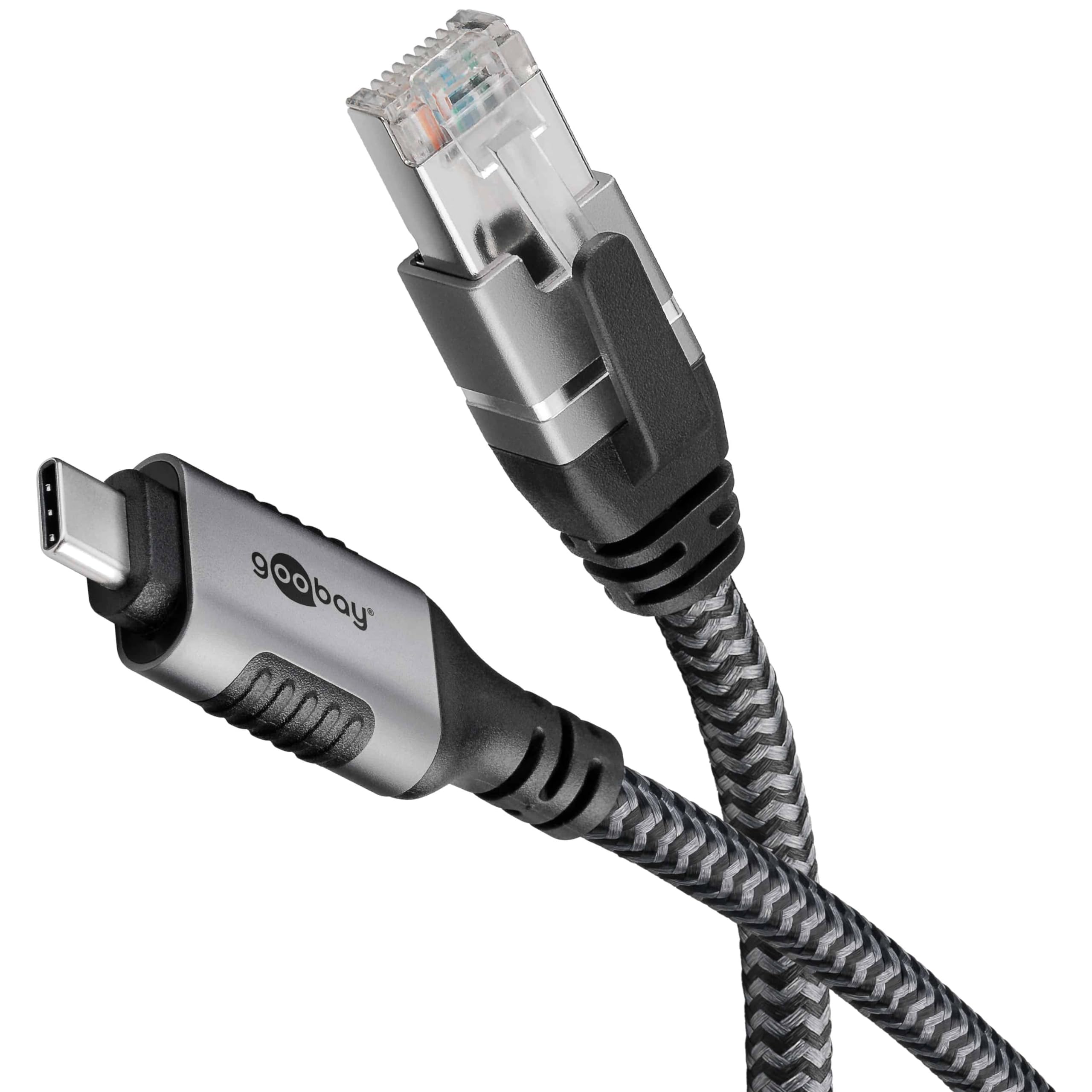 goobay USB C 3.1/RJ45 CAT 6 Kabel 3,0 m grau, schw
