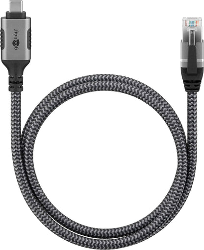 goobay USB C 3.1/RJ45 CAT 6 Kabel 3,0 m grau, schw