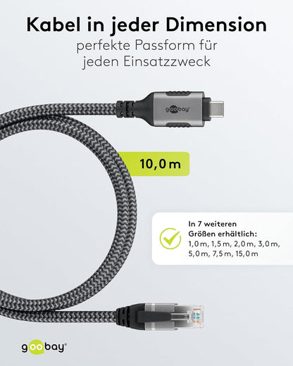 goobay 70754 CAT 6 USB-C 3.1 to RJ45 Ethernet Cable for Stable Wired Internet Connection with Router/Modem/Network Switch.Replaces USB to RJ45 / 1Gbit/s / 10M Adapter 10 metres USB-C auf RJ45