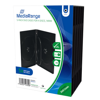 MEDIARANGE DVD Case for 4 Discs 14 mm Black Pack of 5
