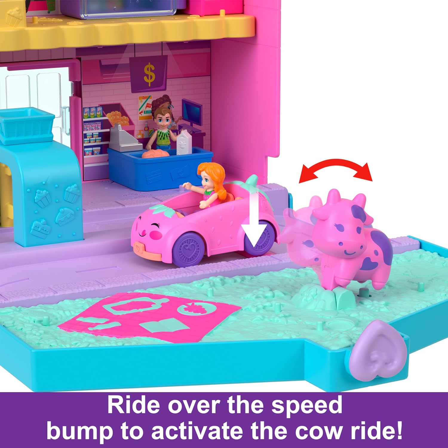 Polly Pocket Dolls & Playset, Food Toy with 2 Micro Dolls, 12 Accessories with Toy Car and Pet, Pollyville Fresh Market