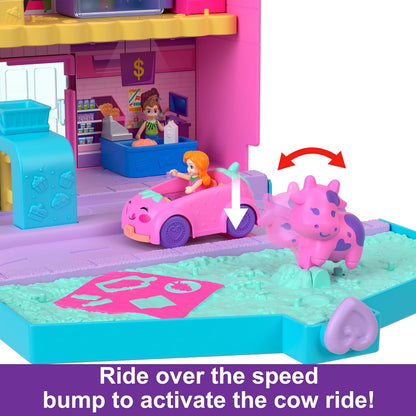 Polly Pocket Dolls & Playset, Food Toy with 2 Micro Dolls, 12 Accessories with Toy Car and Pet, Pollyville Fresh Market