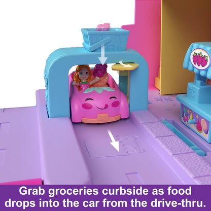 Polly Pocket Dolls & Playset, Food Toy with 2 Micro Dolls, 12 Accessories with Toy Car and Pet, Pollyville Fresh Market