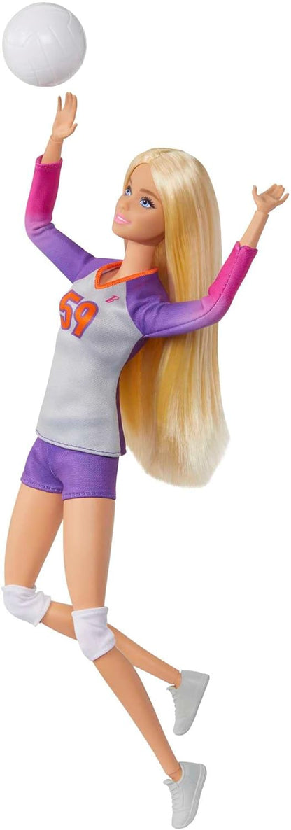 Barbie Made to Move - Volleyballspielerin-Puppe mit Trikot und Ball - 22 Gelenke für realistisches Spiel, inklusive Volleyball und Sportkleidung, HKT72