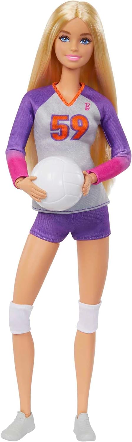 Barbie Made to Move - Volleyballspielerin-Puppe mit Trikot und Ball - 22 Gelenke für realistisches Spiel, inklusive Volleyball und Sportkleidung, HKT72