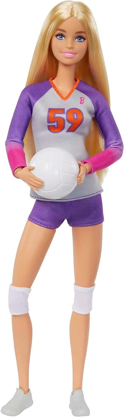 Barbie Made to Move - Volleyballspielerin-Puppe mit Trikot und Ball - 22 Gelenke für realistisches Spiel, inklusive Volleyball und Sportkleidung, HKT72