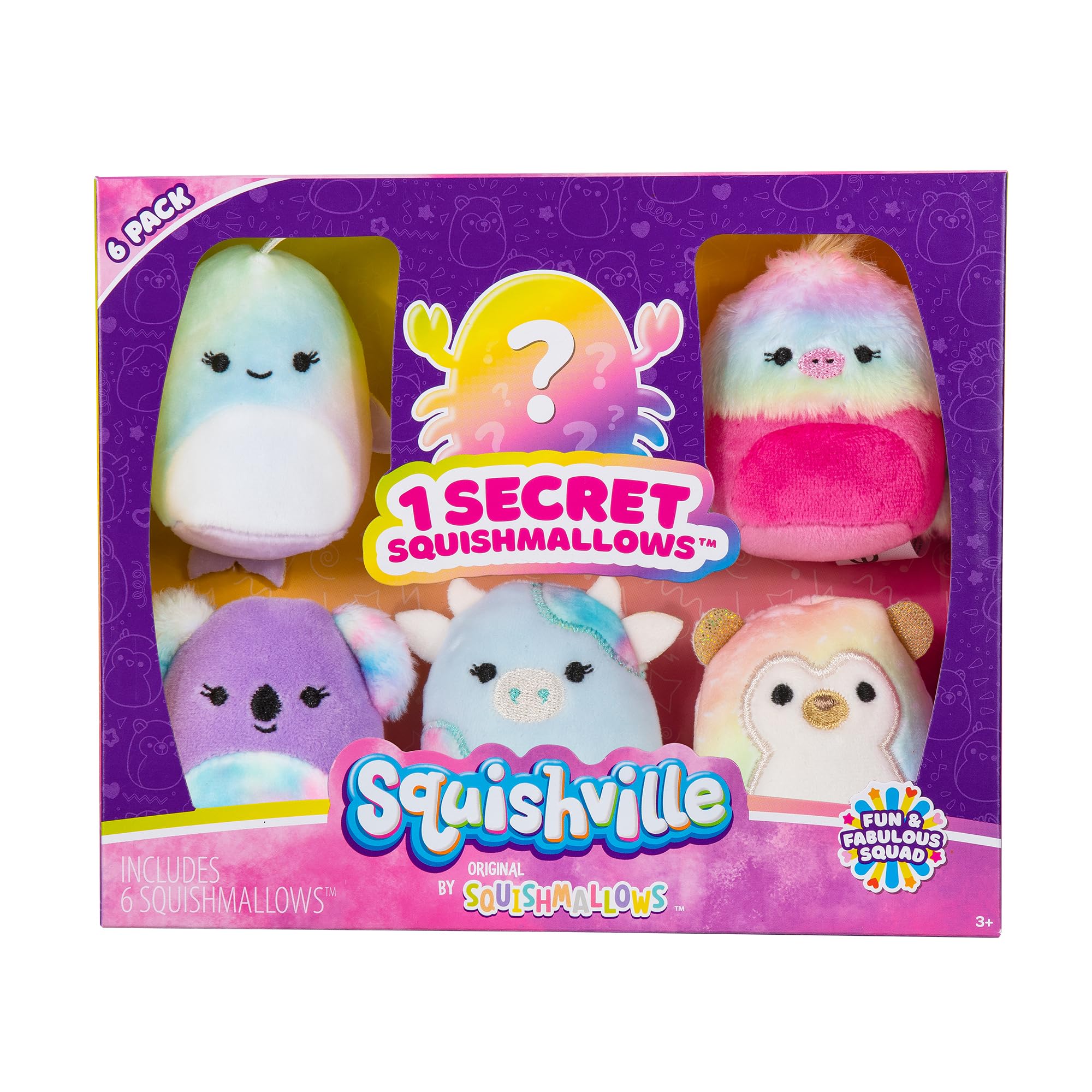 Squishville by Original Squishmallows Fun & Fabulous Squad Plush - Six 2-Inch Squishmallows Plush - Toys for Kids Honor Roll Squad
