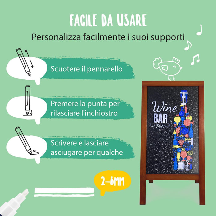 Securit Waterproof Glass & Chalkboard Markers - Pack of 4 Liquid Chalk Pens with 6mm Nib - Use on Blackboards, Glass, Metal, Plastic and More! (White