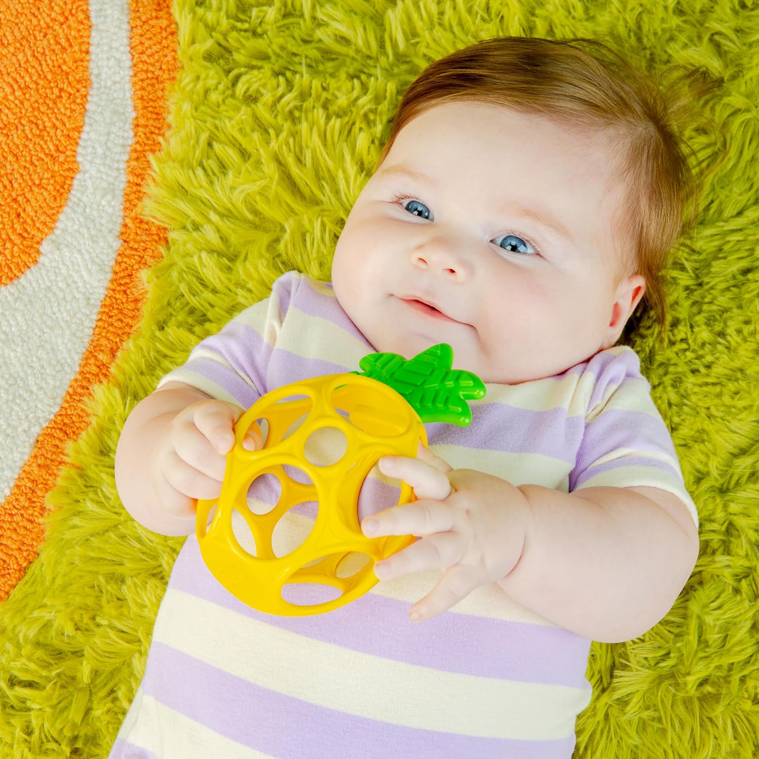Bright Starts Oball Easy Grasp Ananas Beiring Spielzeug, Hold My Own Kollektion, BPA-frei, Unisex, Neugeborene und lter