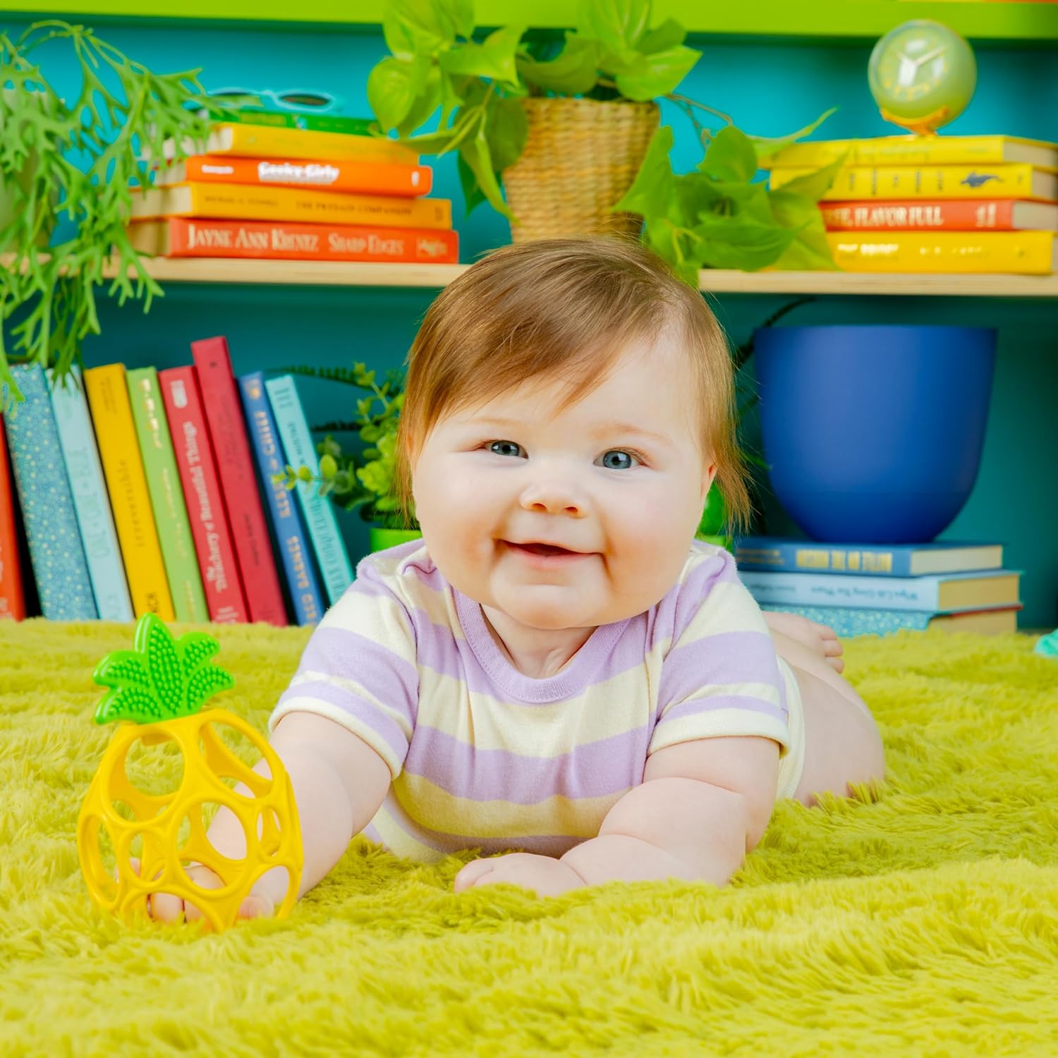 Bright Starts Oball Easy Grasp Ananas Beiring Spielzeug, Hold My Own Kollektion, BPA-frei, Unisex, Neugeborene und lter