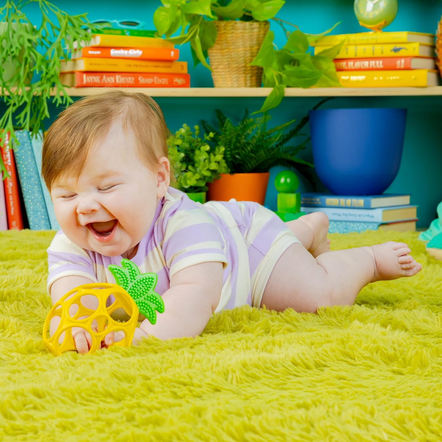 Bright Starts Oball Easy Grasp Ananas Beiring Spielzeug, Hold My Own Kollektion, BPA-frei, Unisex, Neugeborene und lter