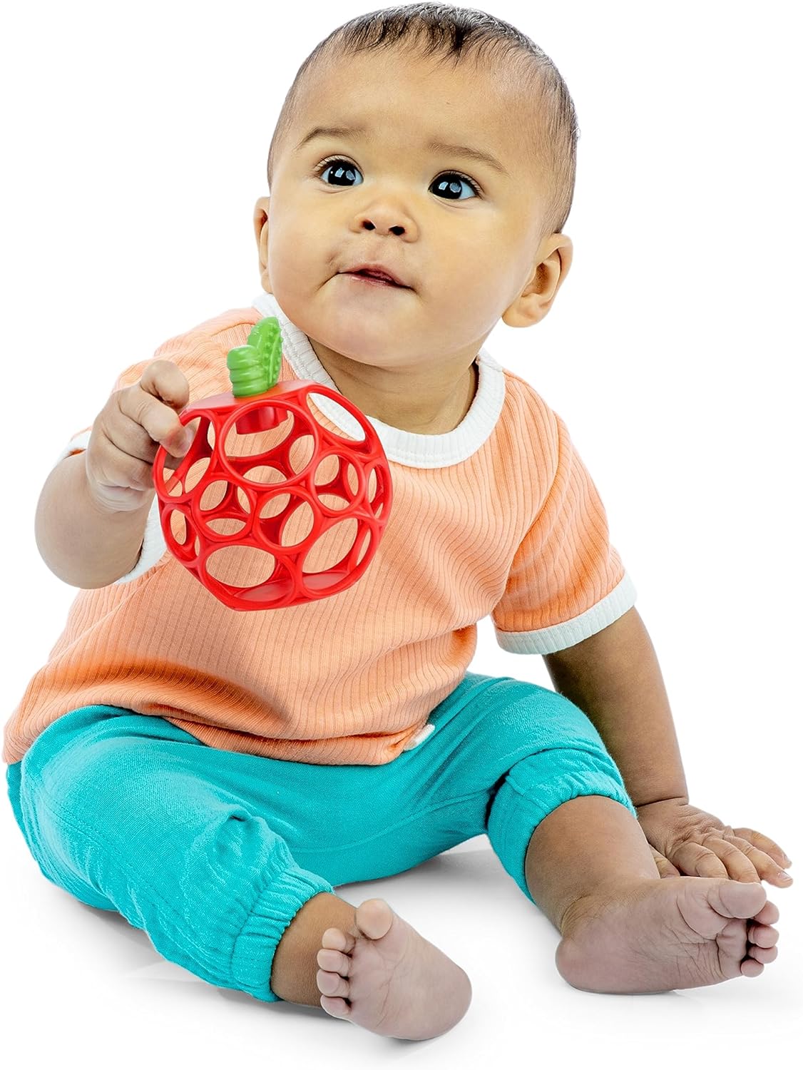 Bright Starts Oball Easy Grasp Red Apple Teether Toy, Hold My Own Collection, Unisex, Newborn and Up