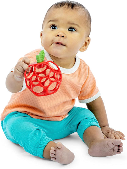 Bright Starts Oball Easy Grasp Red Apple Teether Toy, Hold My Own Collection, Unisex, Newborn and Up