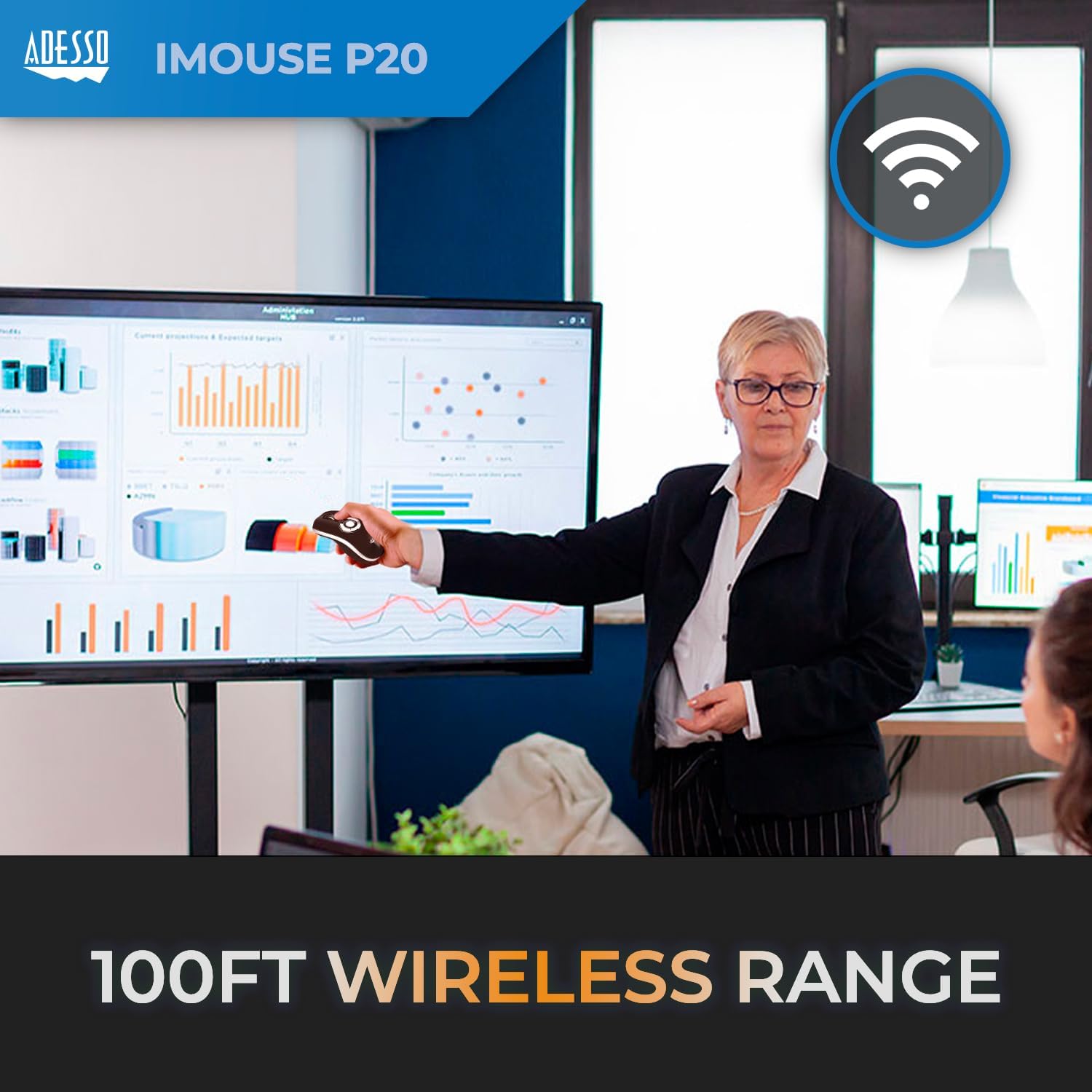 Adesso iMouse P20 Air Mouse Elite Rechargeable Desktop Mouse and Remote Presentation Programable Buttons