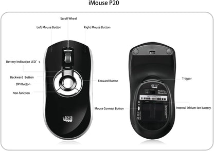 Adesso iMouse P20 Air Mouse Elite Rechargeable Desktop Mouse and Remote Presentation Programable Buttons