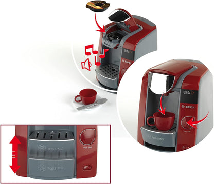 Theo Klein 9543 Bosch Tassimo Coffee Machine I Can be Filled up with Water, Which Runs Through with Sound I Includes Espresso Set I Dimensions: 20 cm x 16 cm x 20 cm