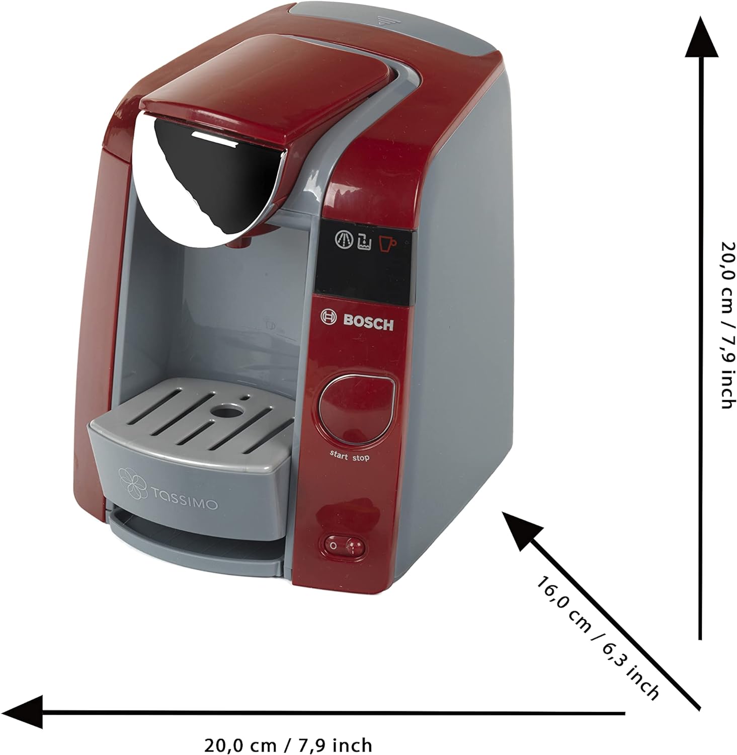 Theo Klein 9543 Bosch Tassimo Coffee Machine I Can be Filled up with Water, Which Runs Through with Sound I Includes Espresso Set I Dimensions: 20 cm x 16 cm x 20 cm
