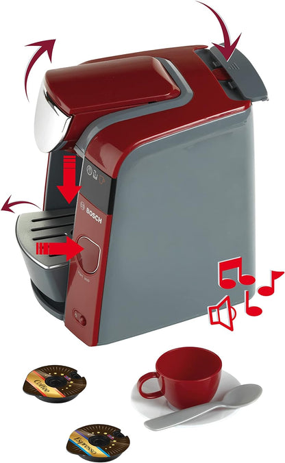 Theo Klein 9543 Bosch Tassimo Coffee Machine I Can be Filled up with Water, Which Runs Through with Sound I Includes Espresso Set I Dimensions: 20 cm x 16 cm x 20 cm