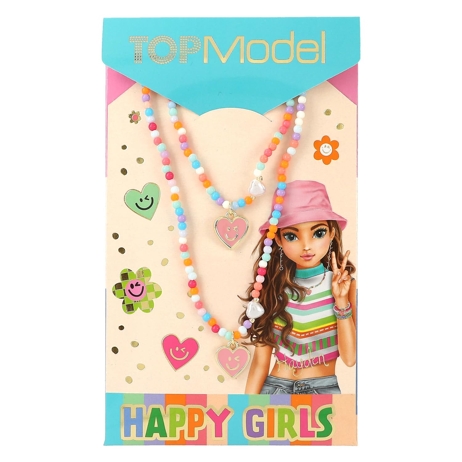 Depesche TOPModel Joy 13036 Jewellery Set with Chain and Elastic Bracelet, Decorated with Small Colourful Beads and Heart Pendant, Pearl