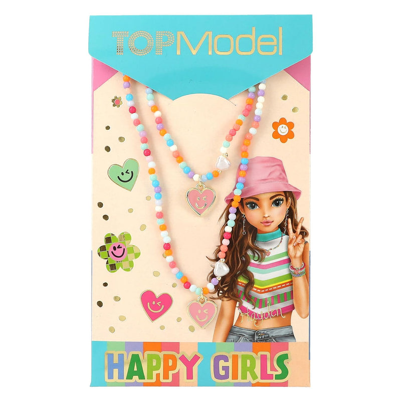 Depesche TOPModel Joy 13036 Jewellery Set with Chain and Elastic Bracelet, Decorated with Small Colourful Beads and Heart Pendant, Pearl