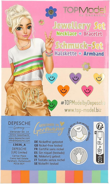 Depesche TOPModel Joy 13036 Jewellery Set with Chain and Elastic Bracelet, Decorated with Small Colourful Beads and Heart Pendant, Pearl