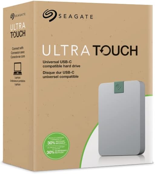 Seagate Ultra Touch HDD, 5 TB, External HDD, Pebble Grey, Post-Consumer Recycled material, USB-C compatibility with PC, Mac & Chromebook, Dropbox and Mylio included, 2yr Rescue Services (STMA5000400) 5TB Environmentally Friendly