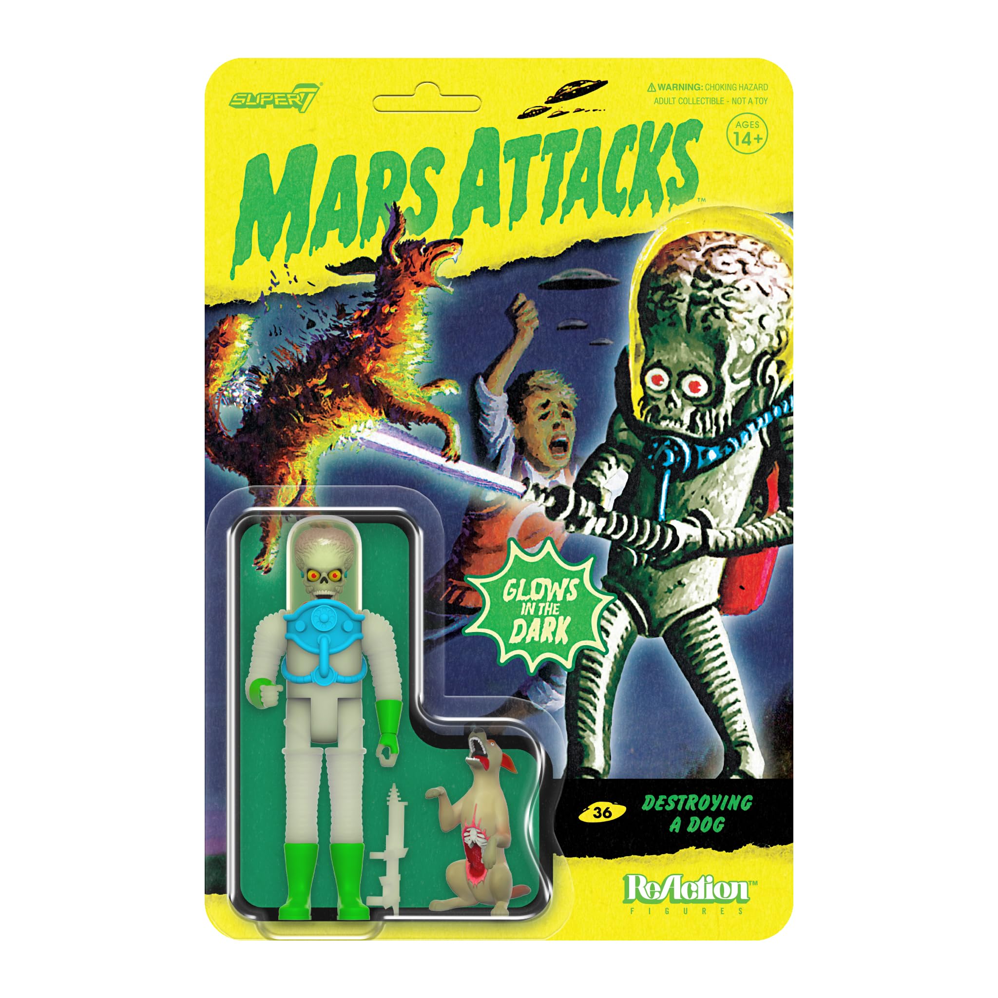 SUPER7 - Mars Attacks Destroying a Dog Glow Reaction Figure 3.75 inch Modern 3.75 inch scale