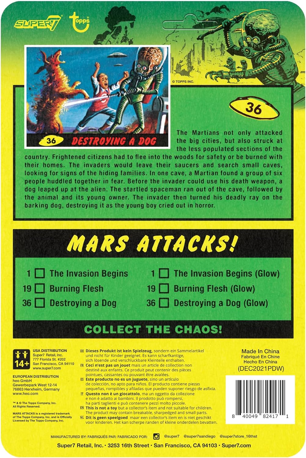SUPER7 - Mars Attacks Destroying a Dog Glow Reaction Figure 3.75 inch Modern 3.75 inch scale